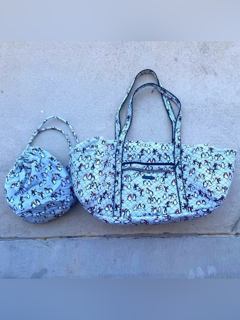 Large Vera Bradley Quilted duffel bag w/ shoe bag and a large open tote bag